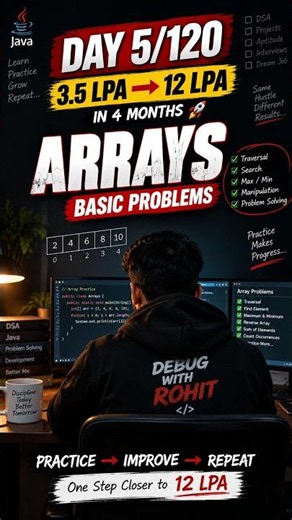 Day 5/120: 3.5 LPA → 12 LPA 🚀 | Practicing Basic Array Problems