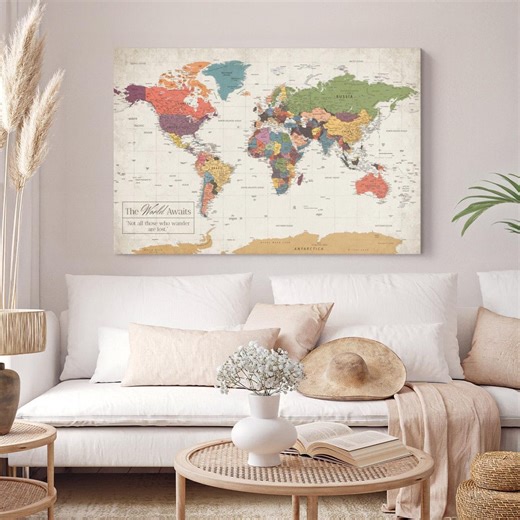 The World Awaits Push Pin World Map - Etsy