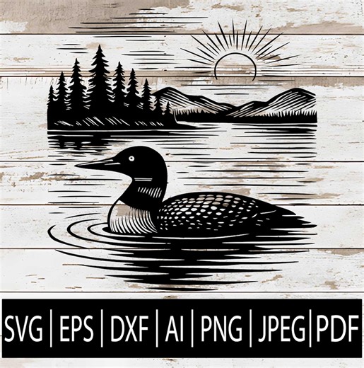 Loon SVG | Common Loon Bird Mountain Lake Scene | Northwoods Bird Silhouette Cut File for Cricut, Sub Laser CNC | Svg Eps Png Dxf Jpg Pdf Ai - Etsy Canada