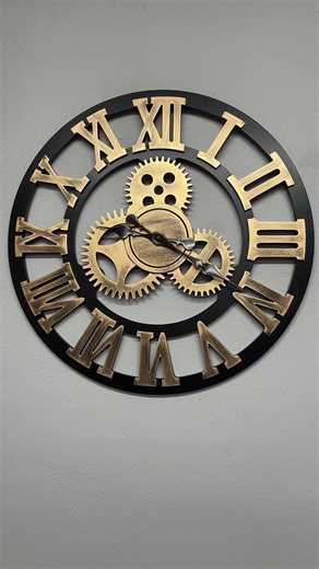 Wall Clock Big Roman Numerals 60cm/24 Inch Giant Open Face Indoor Wood 3D Gear Clock Vintage Industrial Design for Home Office Without Battery #tiktokmademebuyit #wallclock #largewallclock #romannumeralsclock #clock