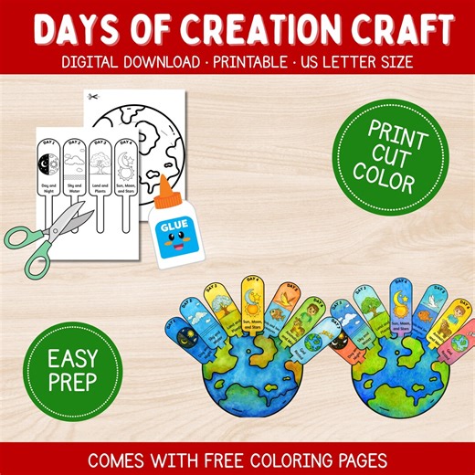 The Creation Craft Bible Story Coloring Activity for Kids God's 7 Days of Creation Printable in the Beginning Genesis Sunday School Lesson - Etsy