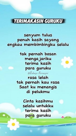 Pahlawan tanpa tanda jasa "Terimakasih Guruku" 🥰 . . . #lagu #anak #terimakasihguruku #hariguru #tahun2025 #viral #fyp #populer #trending #reels #paud #sd #tk | Rahayu Ar Rasymi