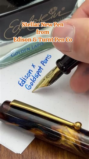 🤩Meet the star of your pen collection - the Edison Pen Co Newark “Helix Nebula” fountain pen. Crafted from rods of hand-poured resin from Time Crowe of Turnt Pen Co, the Edison Newark Helix Nebula features plasma-like swirls of gold mixed with deep, cold blue and embers of burgundy. No two pens' swirls will be alike, giving each pen a distinct style, making it uniquely yours. Plus, each pen has a unique edition number (of 88 pens) on the barrel with an illustration of the Helix Nebula engraved 