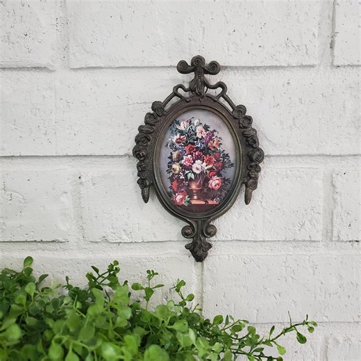 Vintage Ornate Brass Frame With Roses: Made in Italy Floral Print - Etsy