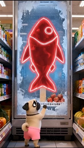 Pug’s Giant Fish 🐠 Popsicle Surprise! 🤩 Poolside Fun & Neon Treats 🐾 #shorts #dog #pug