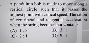 A pendulum bob is made to move along a vertical circle such tha... | Filo