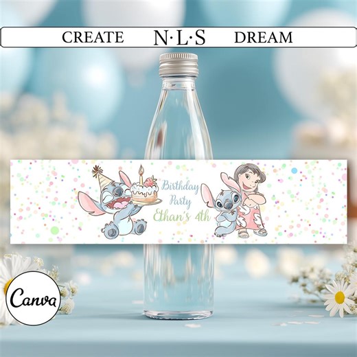Stitch Water Bottle Label | Stitch Editable Canva Template | Kids Party Drink Decor | Printable PDF, Stitch Decor Birthday, Stitch Birthday - Etsy Australia
