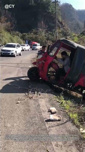 "Genius Trick! How a Tiny Pickup Rescues a Stuck Tricycle 🛻↓"