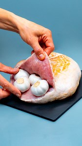 What I made with meat and garlic is pure madness! Ingredients pork meat: 1.5 kg (3 lb) OVER MEDIUM FIRE: 10 MIN garlic: 1 pc The filling ham: 100 g (3.5 oz) cheese: 100 g (3.5 oz) green olives: 70 g (2.5 oz) tomatoes: 1 pc garlic: 20 g (0.7 oz) olive oil: 15 ml (0.5 fl oz) soft butter: 100 g (3.5 oz) salt: 3 g (0.1 oz) salt: 3 g (0.1 oz) celery stalk: 100 g (3.5 oz) vinegar: 20 ml (0.7 fl oz) salt: 3 g (0.1 oz) Sauce sweet paprika: 3 g (0.1 oz) red wine: 200 ml (6.8 fl oz) plums jam: 100 g (3.5 