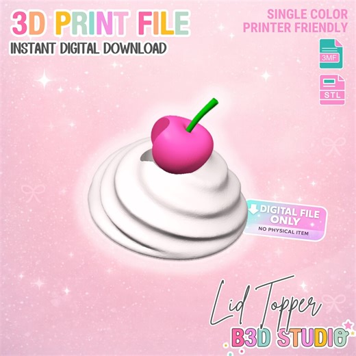 Whipped Cherry Lid Topper 3D Print File: Drink Topper STL & 3MF (digital Download) - Etsy