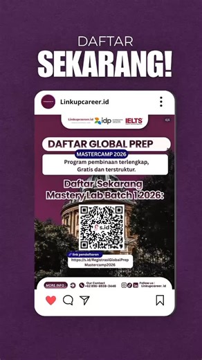 Linking Up Professional & Career on Instagram: "Hai Linkers! Ada good news buat kalian 😆 Pendaftaran LPDP Mastery Lab & Enrichment Program diperpanjang sampai 20 Januari Buat kamu yang masih nyiapin diri atau sempat ragu, sekarang waktunya manfaatin kesempatan ini. Yuk jadi awardee LPDP 2026 bareng Linkupcareer.id! 🔗 Link pendaftaran ada di akhir ya! #Linkupcareer.id #growwithlinkupcareer #lpdpmasterylab #awardeelpdp #lulusLPDP2026"