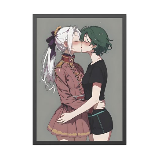 Romantic Lesbian Anime Art – Yuri Couple Kissing Poster (digital Download) - Etsy