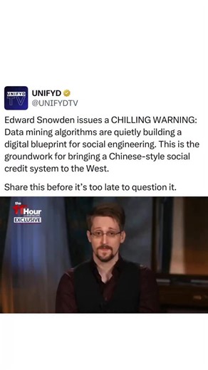 UNIFYD TV on Instagram: "Edward Snowden just dropped a chilling warning. Data mining algorithms are quietly mapping your behavior, creating a digital blueprint for social control. This is how a Chinese-style social credit system could come to the West. VC: MSNBC"