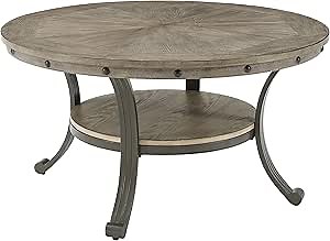 Powell Franklin Pewter Metal and Rustic Wood Coffee Table
