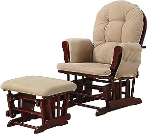 Coaster Furniture Modern Hoop Glider Chair and Ottoman Tan Microfiber Fabric Cherry Brown 650010