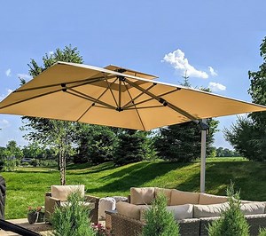 PURPLE LEAF 11FT Deluxe Square Patio Umbrella, Large Offset Cantilever Umbrella with 360° Rotation, Beige