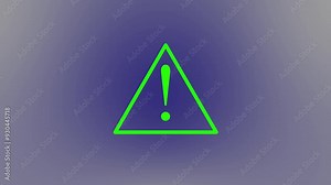 Neon warning icon animation, color flicker. Glowing neon exclamation mark, looped color blink animation. Caution signal, alert, urgent attention, error notice, danger.