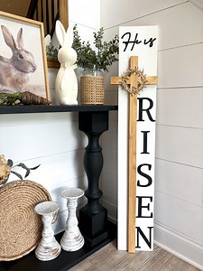 He is Risen Sign | Cross Sign | Easter Wood Sign | Spring Porch Decor | Spring Porch Leaner | Welcome Spring Sign | Religious Wood Sign - Etsy