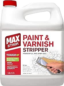 MAX Strip Professional Strength Paint and Varnish Stripper - 1 Gallon - Strips Paint, Latex, Polyurethane, Shellac, Varish, Acrylic and More - No Methylene Chloride No NMP Powerful No Drip Gel Formula