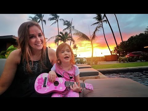 Adley plays Disney Princess songs with her new Pink Guitar in hawaii (family beach day)