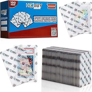 100 Pack Plastic Graded Trading Card Shipping Protector by Hobby Armor, 4" x 6" with Rounded Corners, Translucent Vibrant Multi-Color Plastic Card Protector to Guard Cards from Dings, Cardboard Alt