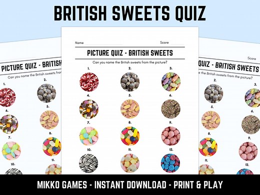 Printable British Sweets Picture Quiz With Answers: Picture Round Quiz Sheets, Pub Quiz Trivia, Downloadable Table Quiz, Fun Candy Quiz - Etsy UK