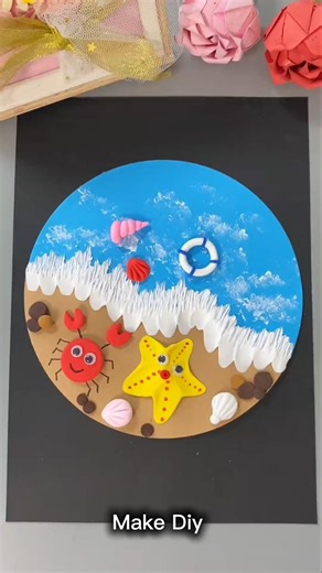 How to Make Sea Foam Beach Art with Fork 🌊 Easy DIY Clay Craft | Starfish & Crab #coastalcraft