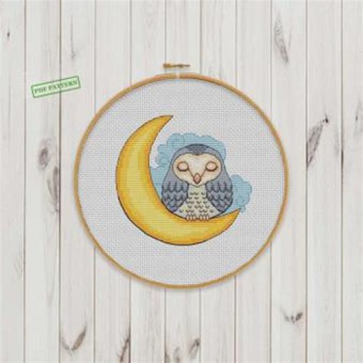 Owl Cross Stitch, Moon Cross Stitch Pattern, Baby Cross Stitch PDF Download - Etsy