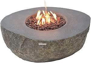 Boulder Concrete Fire Pit 43" x 35" Outdoor Patio Firepit Includes Lava Rocks Modern Fire Pits & Outdoor Fireplaces for Garden, Deck, Indoor & Outdoor Heating