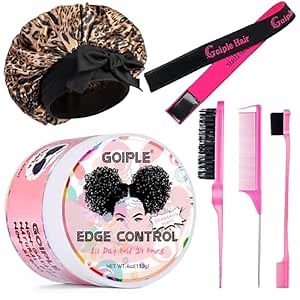 Goiple Edge Control Wax for Women Strong Hold Non-greasy Edge Smoother Strawberry Scent Edge Control Wax + Edge Scarf + Hair Bonnet, Pink