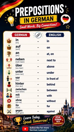 Most Common German Prepositions with English Meanings | A1 German. #germanforbeginners #easygerman