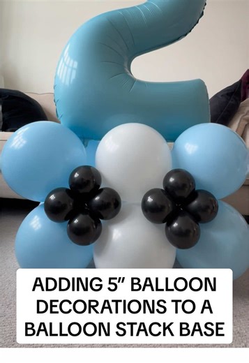HOW TO ADD 5” DECORATIONS TO BALLOON STACKS Not just for covering gaps, 5” decorations add interest, level up your balloon stacks and help tie colour themes together #balloonstack #numberstack #numberballoonstack
