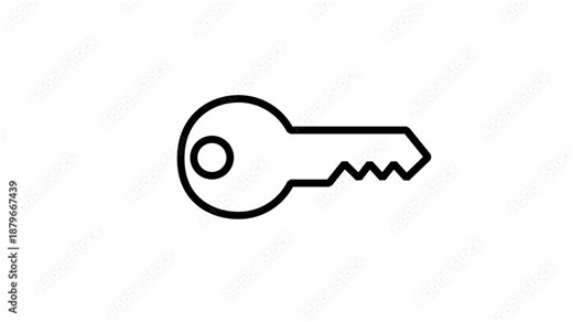 Security Key icon animation. Metal key icon representing security access, password protection, house entry, and secret information privacy encryption symbol.