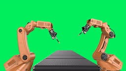 Automation industry concept with 3d rendering robot assembly line on...