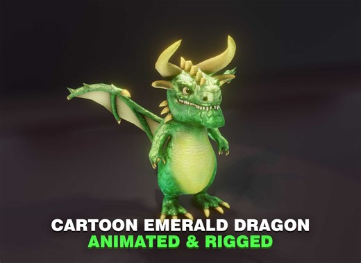 Cartoon Emerald Dragon Animated Low-Poly 3D Model by 3DDisco