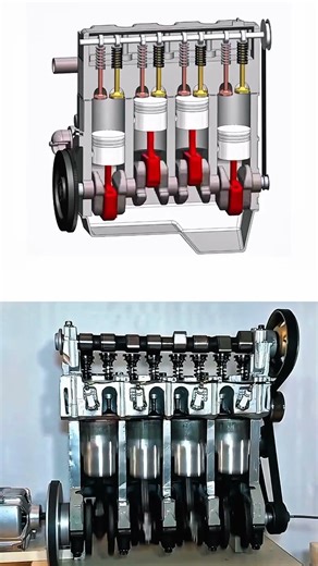How a Four-Cylinder Engine Works ⚙️ || Simple Explanation || Four Pistons, One Power System 🔥 #cad