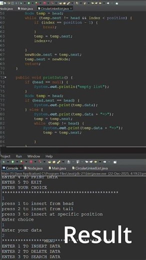 CircularLinkedList.java || Circular Linked List Class in Java 🔁 | Full Output Explained #Shorts