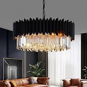 Black Crystal Chandelier 23.62'' K9 Crystal Round Pendant Lights Adjustable 5-Tier Large Modern Crystal Chandelier for Dining Room Living Room Kitchen Island Bedroom Foyer Entryway