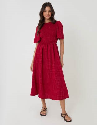 Threadbare Gingham angel sleeve midaxi dress in red | ASOS