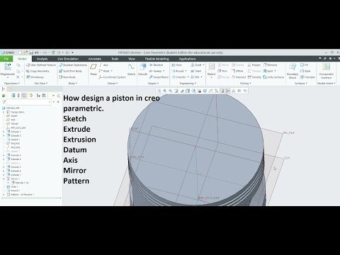 Piston | 3D modling| Creo Parametric Beginners Tutorial