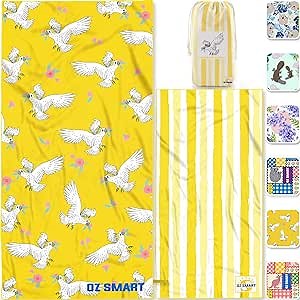 Beach Towel Oversized Girl/Boy, Quick Dry Microfiber Kid beach towels, Sand Free Cabana Stripe pool towels, 71×36" Large Adult Beach Towel, Artist Design Cute Swim Towel Birde/Yellow