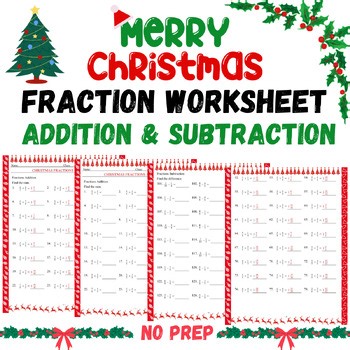 Christmas Fractions Worksheets | Adding & Subtracting Fractions | Holiday Math