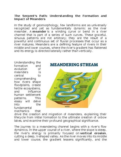 Meanders in Physical Geography Worksheet Sub-Plan - Classwork - Homework