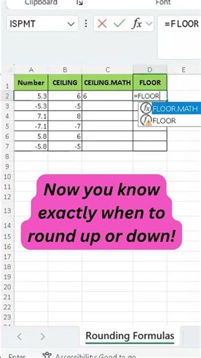 Confused between CEILING, CEILING.MATH and FLOOR in Excel? #exceltips #msoffice #likeandsubscribe