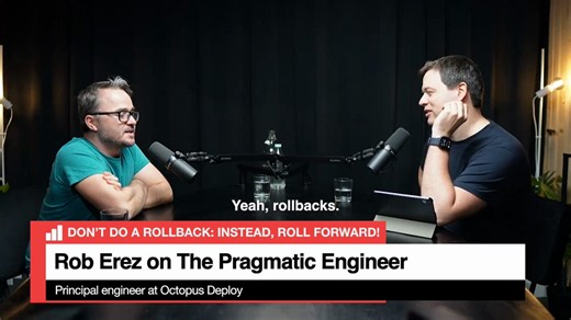 Don’t do a rollback: instead, roll forward! Rob Erez(@no_erez) - principal engineer and Gergely’s former colleague at Skype - on why 'just roll back' is mostly luck: "Rollbacks. This is always a spicy one. We get a lot of customers who say, why don't you have a rollback button? I want to roll things back. Why can't we roll things back?The reality is for most systems out there, you've probably got some state, state being databases. It could be any sort of information that you can't necessarily ju
