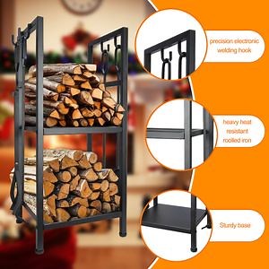 [Hot Item] Outdoor Firewood Log Cart with Pneumatic Tires and Heavy-Duty