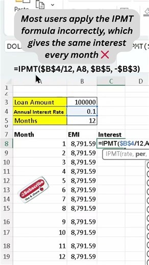 Use correct IPMT formula in Excel #ExcelTips #IPMT #Accounting #ExcelLearning #microsoftoffice