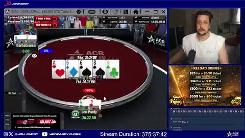 ACR Poker Team Pro @Jon_Pardy has been streaming himself playing poker tournaments in the Online Super Series XL for 16 days straight…No breaks. No shortcuts. Just pure endurance and one goal: Win!🏆