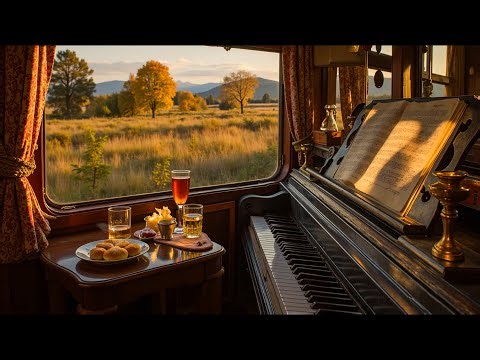 Cozy Autumn Train Ride 🚂🍂 | Relaxing Piano Music & Scenic Window View