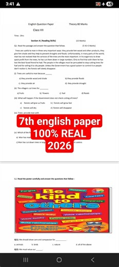 #pseb 7th class english paper pre board 2026 #7thclass